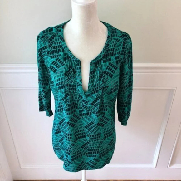 Plenty By Tracy Reese Printed Blouse Green Top S - Picture 1 of 5